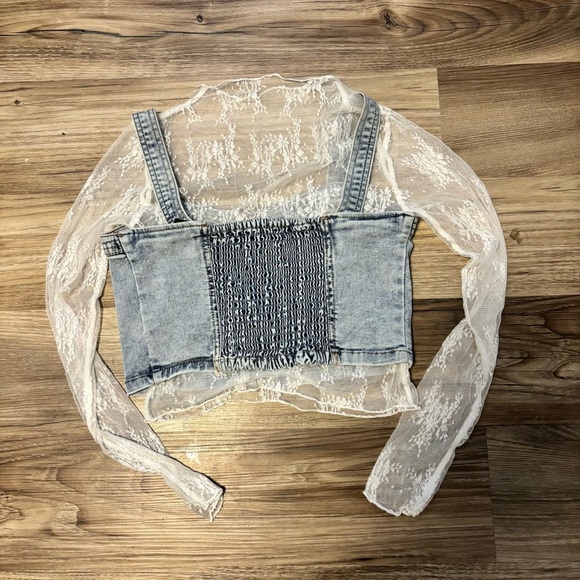 Wild Fable denim and lace crop top - Picture 5 of 6